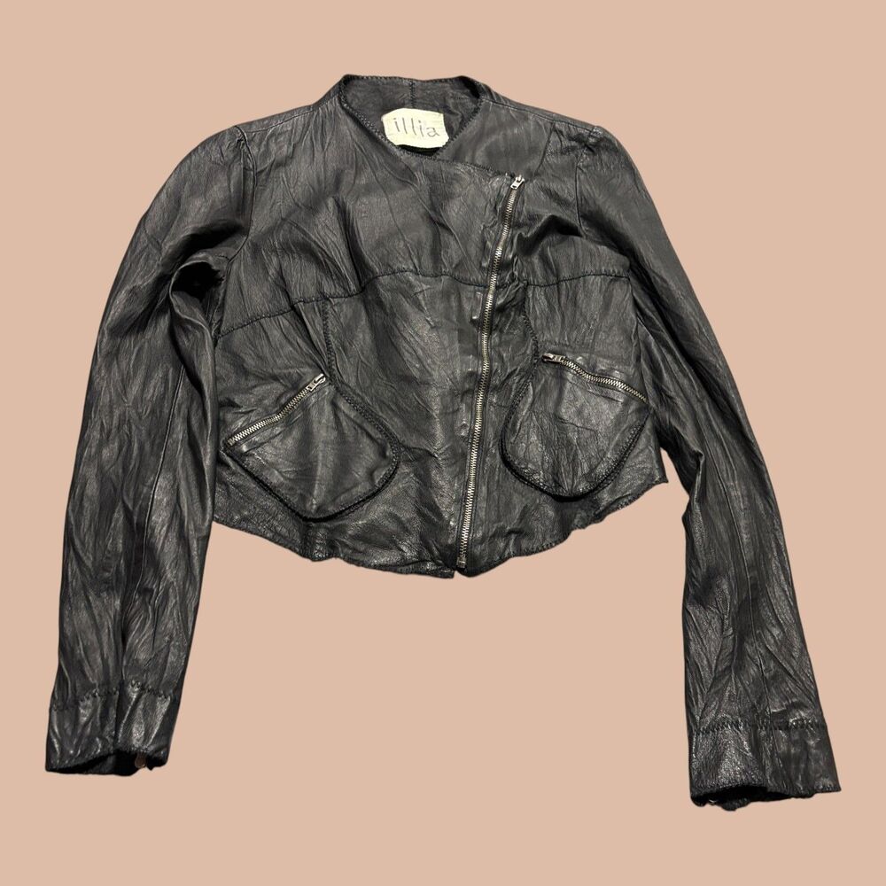 Illia Leather Jacket Womens Size 8 Black Moto Zip Geniune Asymmetrical